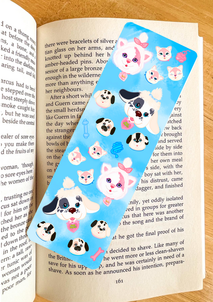 Kitty & Puppy Surprise Bookmark (one count) - laminate, one sided, glossy book love gift