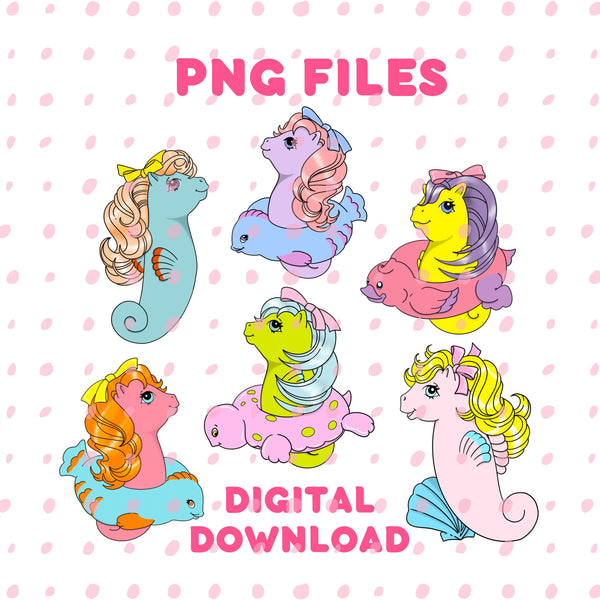 My Little Pony theme PNG Digital Download Sea Pony G1 Vintage BUNDLE horse themed, Retro 90s, 80s, Clipart for Invitations