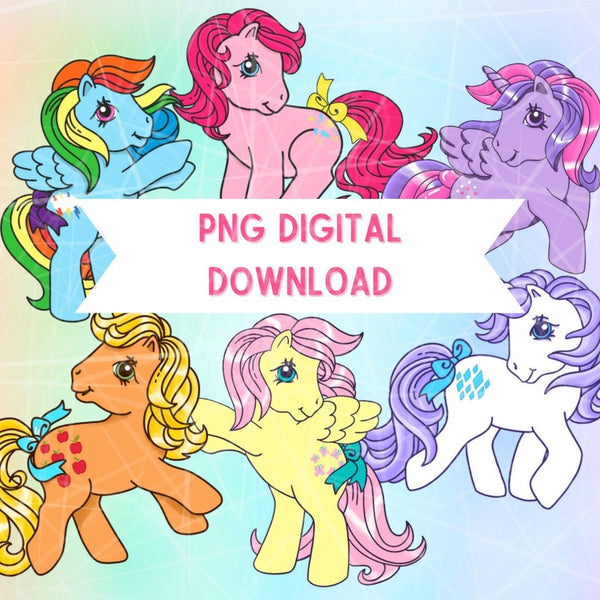 My Little Pony theme PNG Digital Download G1 Vintage BUNDLE horse themed, Retro 90s, 80s, Clipart for Invitations