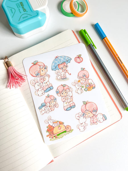 Peach 80s Cartoon Nostalgic Sticker Sheet (one count) | Cute Stationery , Bujo Stickers, Planner, Bullet Journal Shortcake Cottage Core