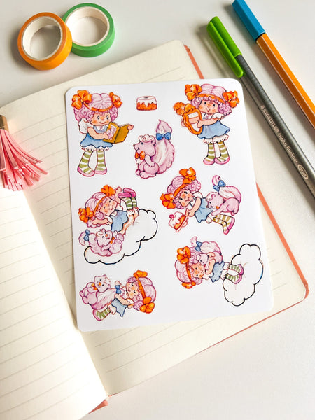Cake 80s Cartoon Nostalgic Sticker Sheet (one count) | Cute Stationery , Bujo Stickers, Planner, Bullet Journal Shortcake Cottage Core