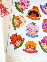 Strawberry 80s Cartoon Nostalgic Sticker Sheet (one count) | Cute Stationery , Bujo Stickers, Planner, Bullet Journal Shortcake Cottage Core