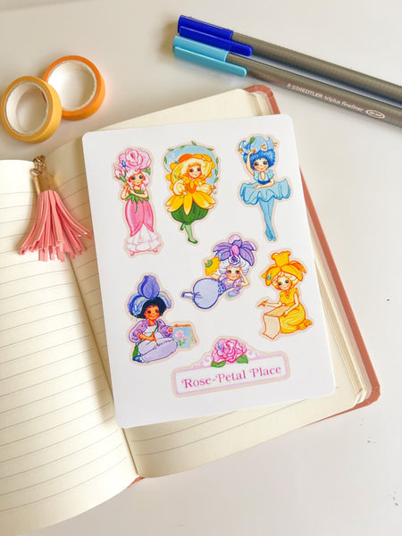 Rose Petal 80s Cartoon Nostalgic Sticker Sheet (one count) | Cute Stationery , Bujo Stickers, Planner, Bullet Journal Place Cottage Core