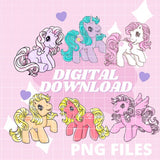 MLP theme PNG Digital Download G1 Vintage BUNDLE horse themed, Retro 90s, 80s, Clipart for Invitations