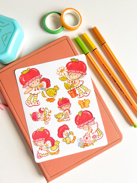 Cherry 80s Cartoon Nostalgic Sticker Sheet (one count) | Cute Stationery , Bujo Stickers, Planner, Bullet Journal Shortcake Cottage Core