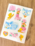 Kitty Rose Petal 80s Cartoon Nostalgic Sticker Sheet (one count) | Cute Stationery , Bujo Stickers, Planner, Bullet Journal Place Cottage Co