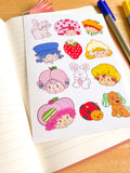 Strawberry Friends 80s Cartoon Nostalgic Sticker Sheet (one count) | Cute Stationery , Bujo Stickers, Planner, Bullet Journal Shortcake Cott