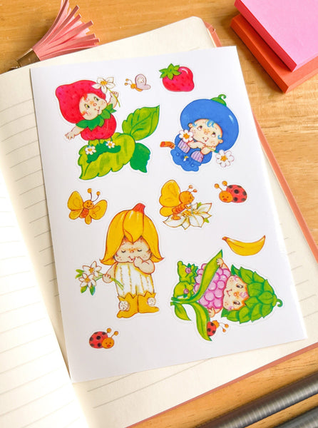 Berry Friends 80s Cartoon Nostalgic Sticker Sheet (one count) | Cute Stationery , Bujo Stickers, Planner, Bullet Journal Shortcake Cottage C
