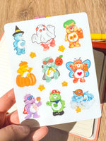 Halloween Bears Autumn Fall Cartoon Nostalgic Sticker Sheet (one count) | Cute Stationery , Bujo Stickers, Planner, Bullet Journal