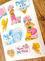 Kitty Rose Petal 80s Cartoon Nostalgic Sticker Sheet (one count) | Cute Stationery , Bujo Stickers, Planner, Bullet Journal Place Cottage Co