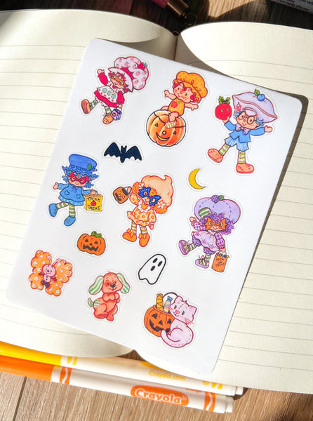 Halloween Autumn Fall Cartoon Nostalgic Sticker Sheet (one count) | Cute Stationery , Bujo Stickers, Planner, Bullet Journal