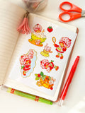 Strawberry Cartoon Nostalgic Sticker Sheet (one count) | Cute Stationery , Bujo Stickers, Planner, Bullet Journal Cottage Core 80s