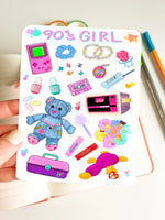 90s Girl Babe Nostalgic Sticker Sheet (one count) | Cute Millennial Stationery , Nineties Bujo Stickers, Planner, Bullet Journal