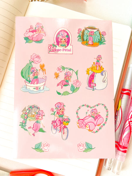 Rose Petal 80s Cartoon Nostalgic Sticker Sheet (one count) | Cute Stationery , Bujo Stickers, Planner, Bullet Journal Place Cottage Core